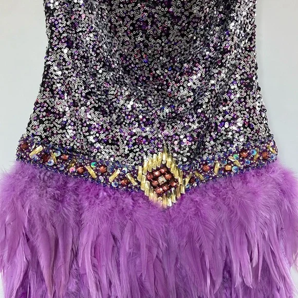 Sequin and Feather Strapless Dress - Picture 3 of 9